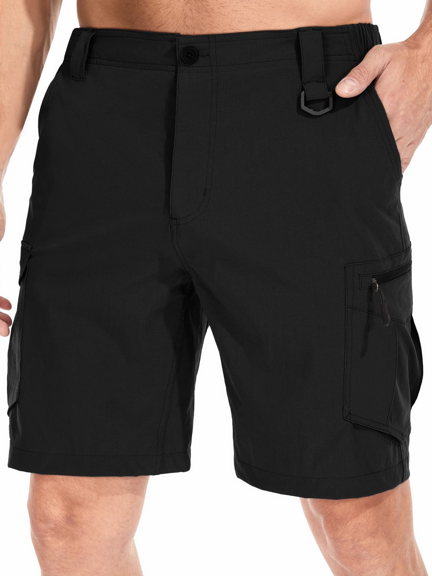 FEN AI Men Quick Drying Outdoor Cargo Shorts Breathable Hiking Fishing Short Elastic Waist Relaxed Grey Casual Summer Shorts with Belt