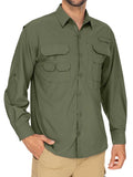FEN AI Men's Long Sleeve Work Fishing Shirts with Zipper Pockets UPF 50+ Cooling Sun Shirts for Men Hiking Outdoor Button Down Tops Khaki